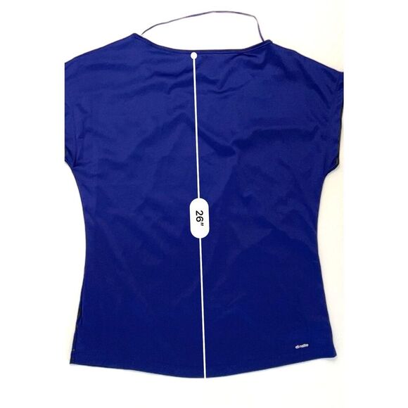 Adidas Climalite Graphic Scoop Neck‎ Top LARGE Graphic Activewear Pullover Blue - Picture 9 of 11